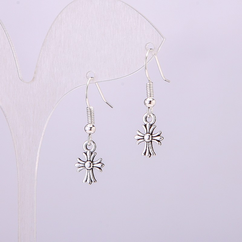 Earrings 'Cross', length about 20 mm, metal color silver