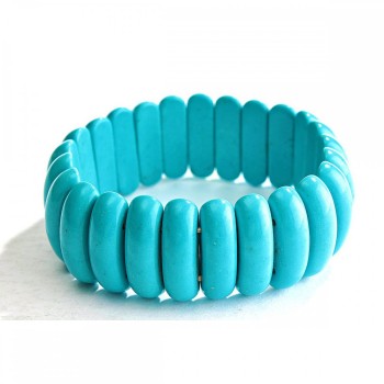 Elastic turquoise bracelet on an elastic band (imitation) smooth rectangle, diameter 21x10 mm +