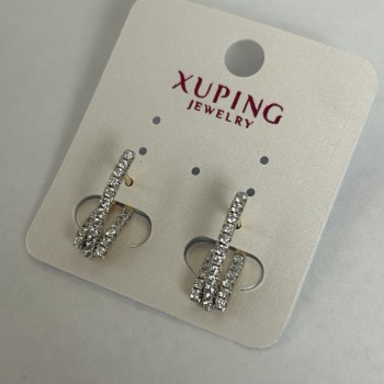 Xuping Earrings with White Crystals, Rhodium and 18k Gold Plating, 2x20 mm
