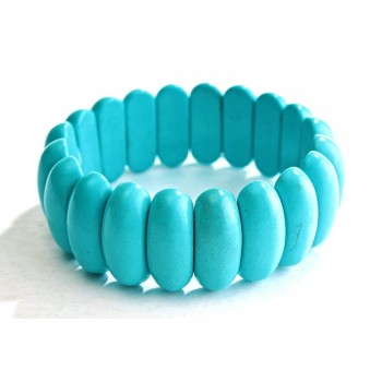 Elastic bracelet blue turquoise with elongated stones 10×25 mm (±)