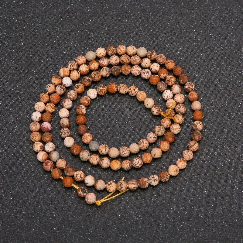 Beads on a thread, Landscape Jasper, Faceted Ball, 3 mm diameter, 39 cm length