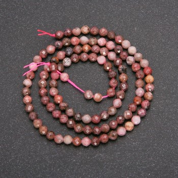Rhodonite Beads on Thread, Natural Stone, Faceted Round Beads, 3mm Diameter, 38cm Length