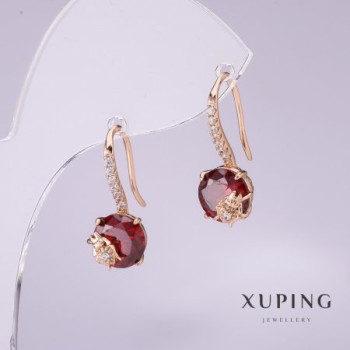 Xuping Earrings with Red Stone, 20x9mm, 18K Gold Plating