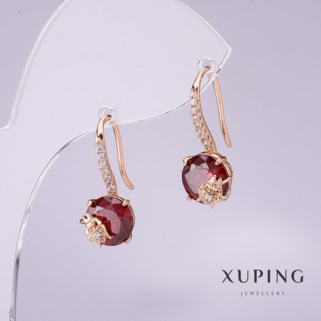Xuping Earrings with Red Stone, 20x9mm, 18K Gold Plating