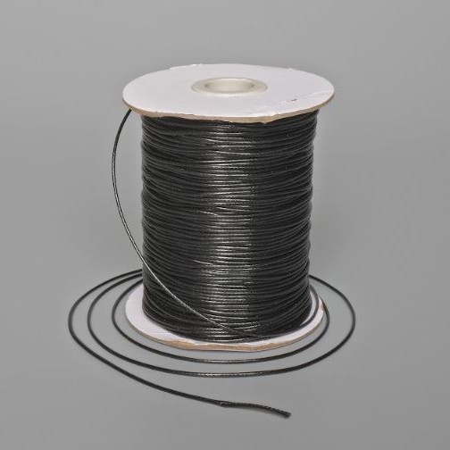 Waxed Black Craft Cord, 1.2 mm Diameter, 150 m Length, Spool