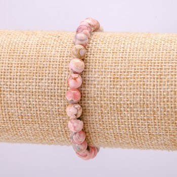 Bracelet with natural rhodochrosite, smooth bead, 6 mm diameter, 18 cm length