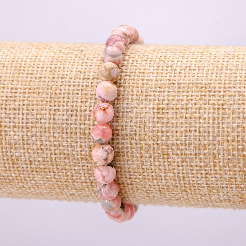 Bracelet with natural rhodochrosite, smooth bead, 6 mm diameter, 18 cm length
