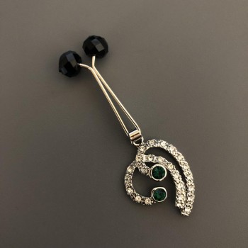 Silver-tone clip brooch with pendant for scarves ±6 cm