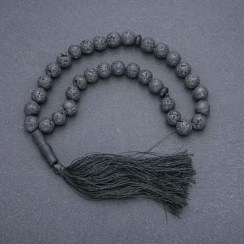 Lava Beads Mala, 33 Beads with Shungite Inlay, 10mm Diameter