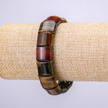 Elastic bracelet with Tiger's Eye, Hawk's Eye, and Bull's Eye links, diameter 15x13 mm, circumference 18 cm