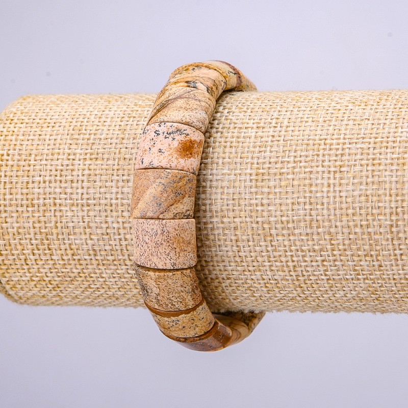 Elastic bracelet with landscape jasper, link 15x12 mm, circumference 18 cm