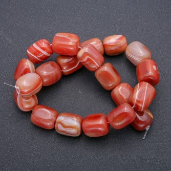 Beads on thread — Carnelian, faceted brick-shaped beads, 20x15 mm, length 38 cm (±)