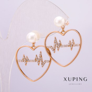 Xuping Earrings 18K Gold-Plated with 6mm Pearl and White Crystals 26x21mm