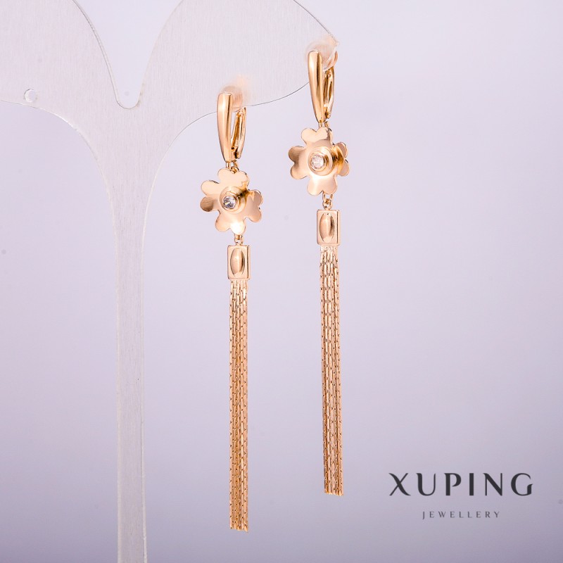 Xuping Earrings, 18K Gold Plating with White Stones, Length 80 mm+