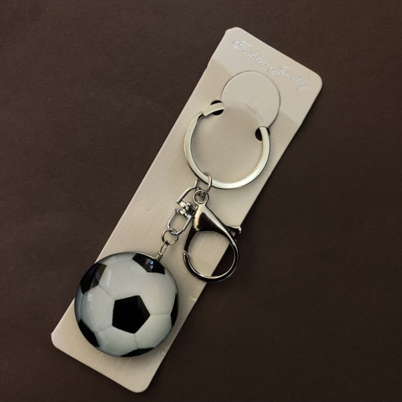 Sport Keychain 3D Football Ball White, Silver Metal, Length 10 cm
