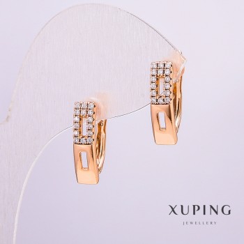 Xuping Earrings 18k Gold Plating with White Crystals 16x5mm +