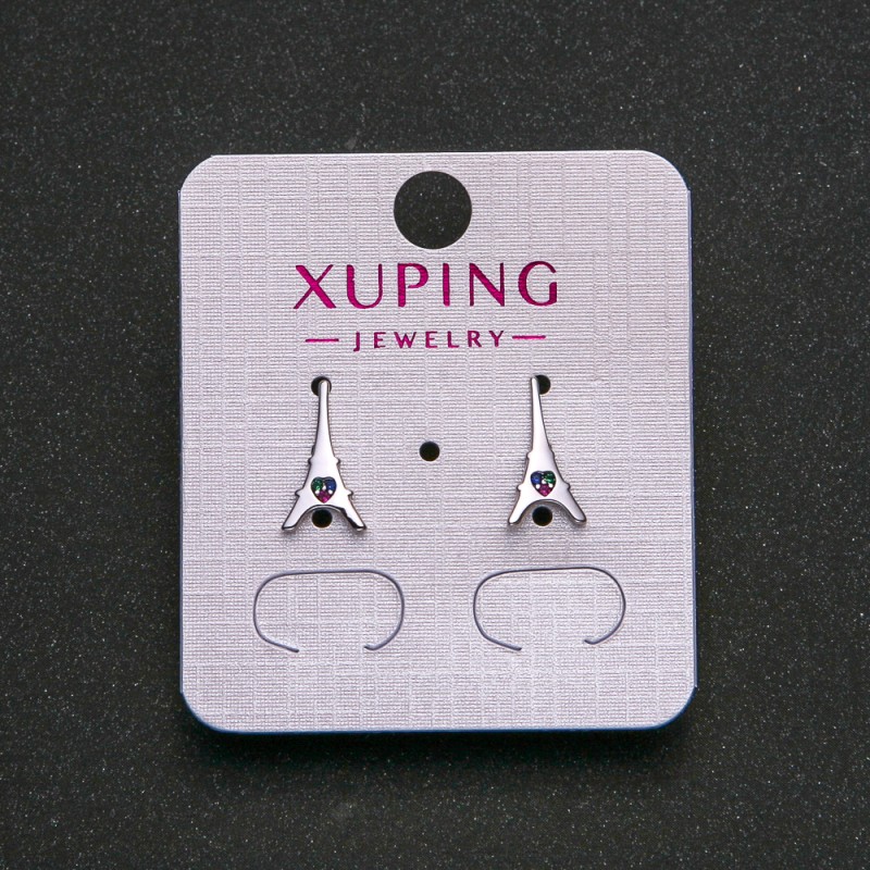 Earrings Xuping Rhodium with blue, green, and raspberry crystals 13x7 mm +