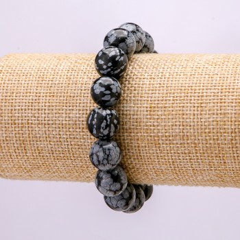 Bracelet with Snowflake Obsidian 'Apache Tears' — smooth beads, diameter 12(±)mm, length 18cm