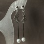 Xuping Rhodium Earrings with 8mm Pearl and White Stone, length 77mm +