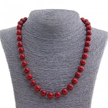 Natural red jasper necklace, smooth bead, 8 mm diameter, 49 cm length +