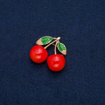 Cherry Brooch, golden metal, 33x32 mm +