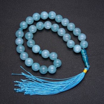 Natural Aquamarine Stone Beads, 33 Beads, Smooth Round Bead, Diameter 12 mm ± Aquamarine Inlay