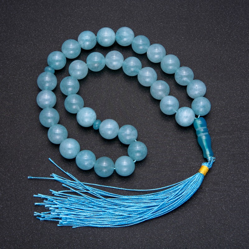 Natural Aquamarine Stone Beads, 33 Beads, Smooth Round Bead, Diameter 12 mm ± Aquamarine Inlay