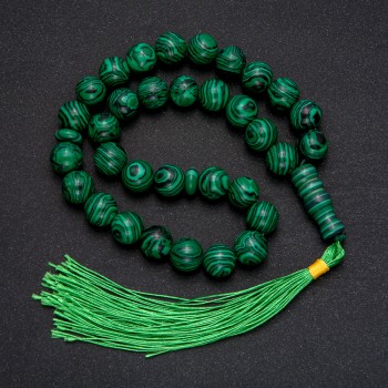Natural malachite mala beads, 33 beads, smooth round beads, 12 mm diameter, malachite inlay