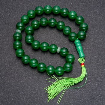 Natural Chrysoprase Prayer Beads, 33 Beads, Smooth Round Beads, 12 mm Diameter, Chrysoprase Inlay