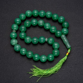 Natural nephrite bead mala, 33 beads, smooth ball, 12 mm diameter, nephrite inlay