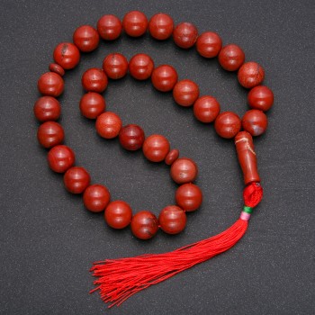 Natural Red Jasper Prayer Beads, 33 Beads, Smooth Spheres, Diameter 12 mm ± Red Jasper Inlay