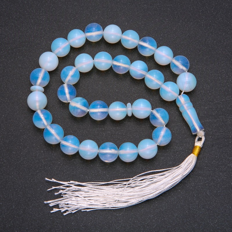 Moonstone natural stone prayer beads, 33 beads, smooth round beads, diameter 12 mm, moonstone inset