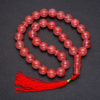 Natural Chalcedony Prayer Beads, 33 Beads, Smooth Spheres, Diameter 12 mm, Chalcedony Inlay