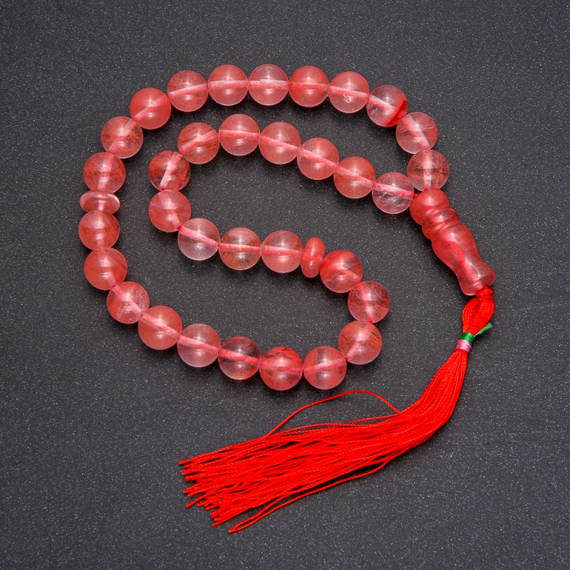 Chalcedony Rosary Beads, 33 Beads, Smooth Round Beads, 10 mm Diameter ±, Chalcedony Inlay