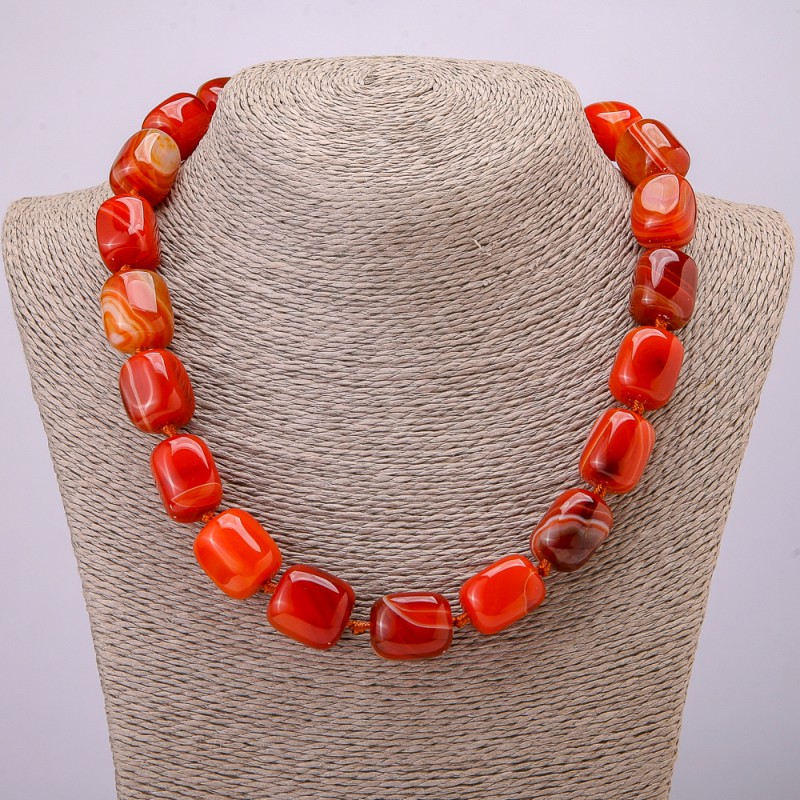 Necklace of natural carnelian bars 19x15 mm, length 45 cm +
