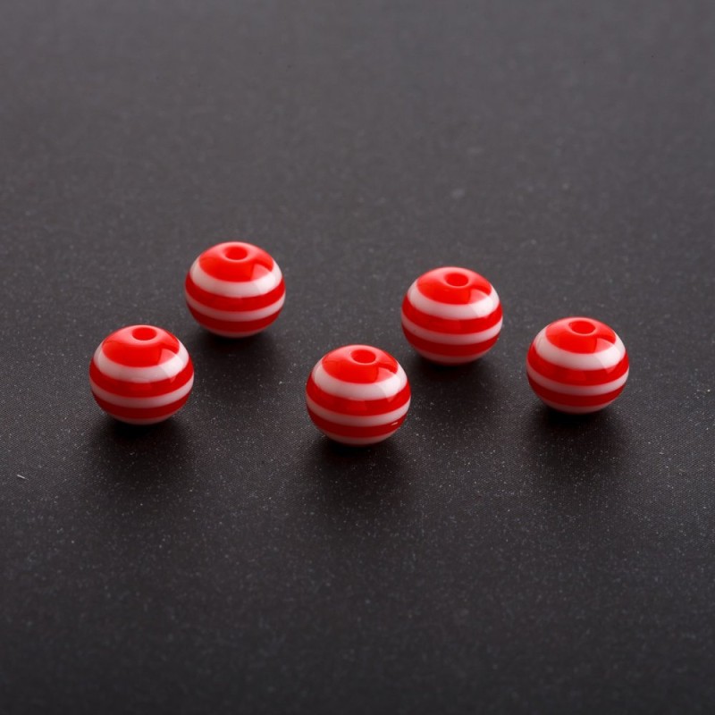 Red and White Striped Bead, 8 mm diameter, pack of 70