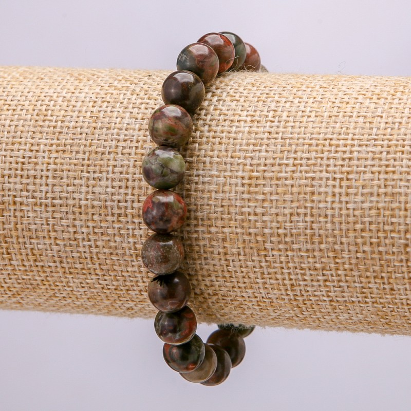 Elastic bracelet with Picasso Jasper natural stone, 18 cm circumference, smooth bead, 8 mm diameter +