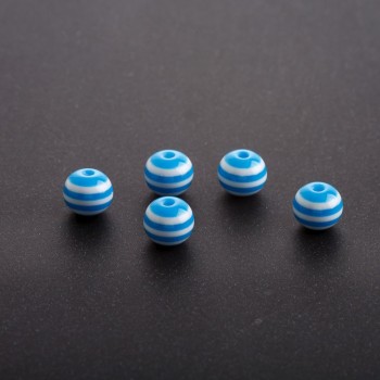 Blue and White Striped Bead, 8 mm Diameter, Pack of 70