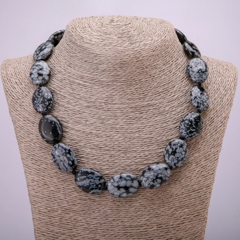 Necklace of Snow Obsidian 'Apache Tears', oval 25x18mm, length 45 cm +