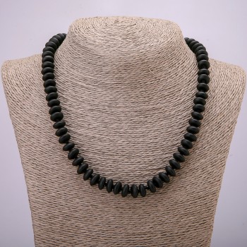 Shungite Beads Necklace (name) Smooth Rondel, Diameter 10×4.5 mm, Length 45 cm +