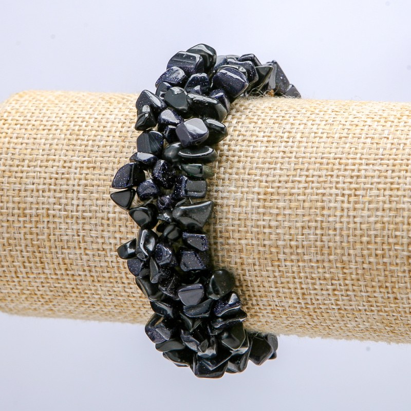 Wide Aventurine Bracelet 'Night of Cairo' (Blue Sand), chip-7 mm, circumference 18 cm, width 2 cm