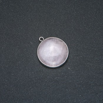 Pendant Pink Quartz in a Silver Setting, diameter 26mm+