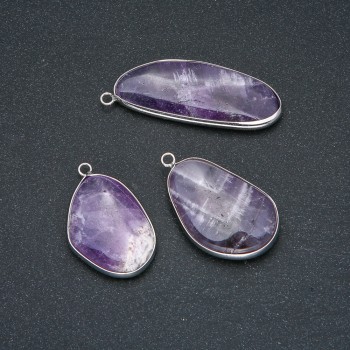 Pendant with natural amethyst in a silver setting, diameter 38x20 mm+