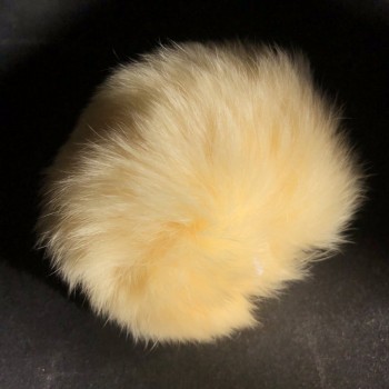 Sale! Pom-pom keychain on elastic band, natural fur, beige-yellow