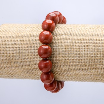 Bracelet with natural stone Red Jasper smooth beads, diameter 12mm+