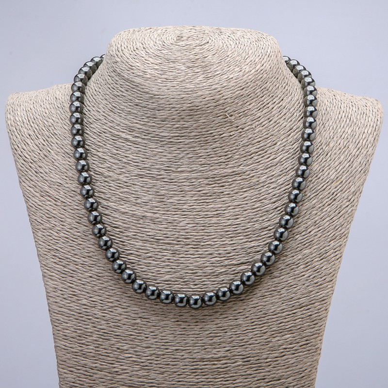 Hematite Necklace with Smooth Beads, 8 mm Diameter, 45 cm Length