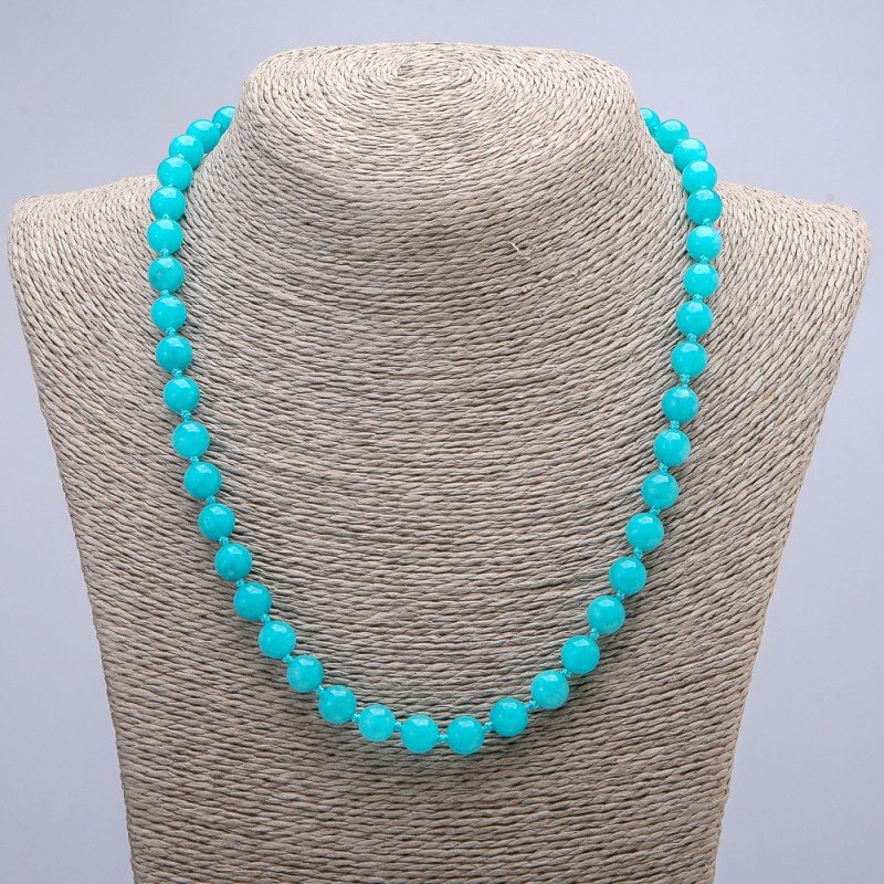 Aquamarine natural gemstone necklace with smooth beads, 8 mm diameter, length 45 cm