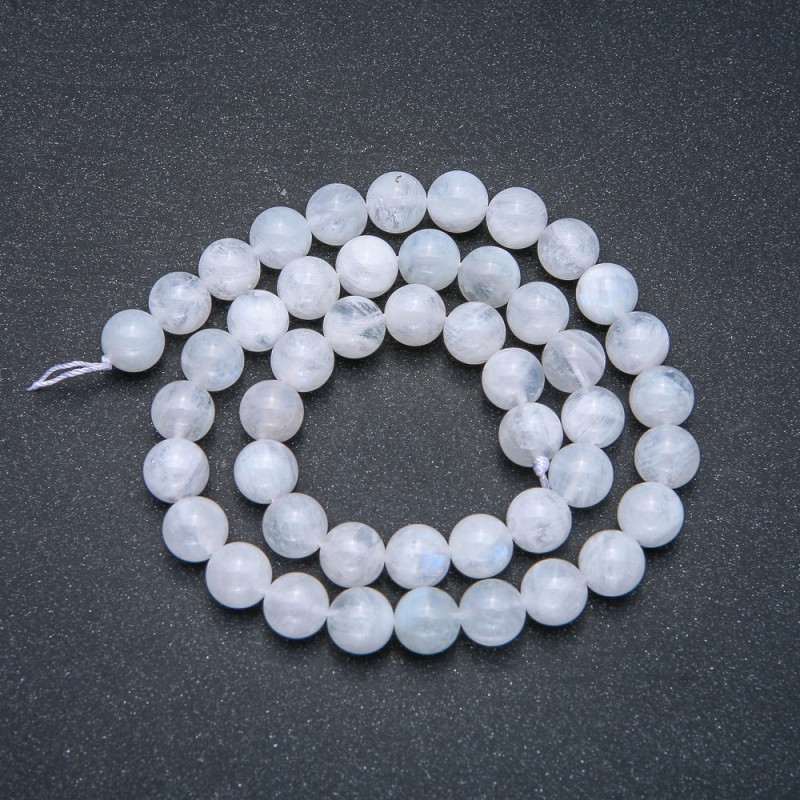 Moonstone beads on thread, natural adularia, smooth round beads, 8 mm diameter, 39 cm length
