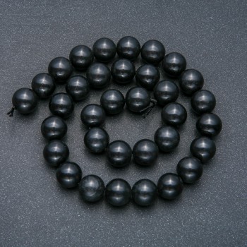 Beads on a thread, natural Shungite stone, smooth beads, diameter 12mm +/-, length 39cm +/-