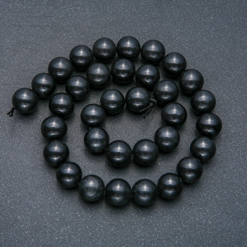 Beads on a thread, natural Shungite stone, smooth beads, diameter 12mm +/-, length 39cm +/-